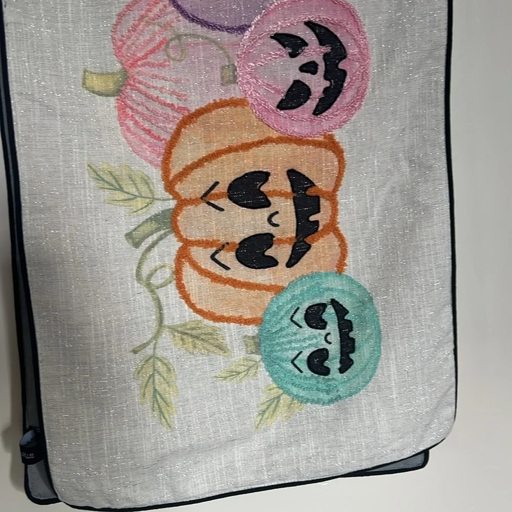 Max Studio Home Halloween Multicolor Embroidered Pumpkin Table Runner NWT